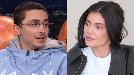 Timothee Chalamet is shown on The Tonight Show Starring Jimmy Fallon, and Kylie Jenner is shown on The Kardashians.