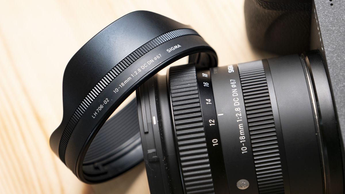 Close up of the lens hood, removed from the Sigma 10-18mm f/2.8 DC DN lens