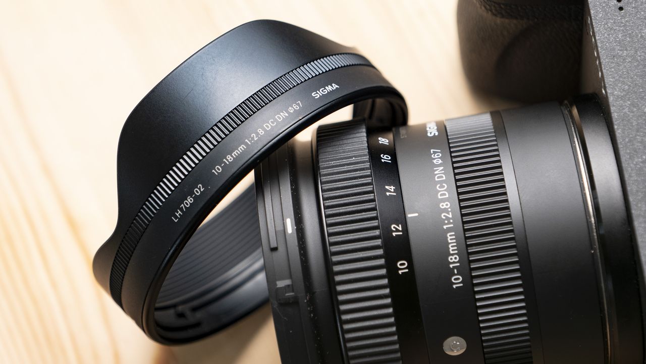 Close up of the lens hood, removed from the Sigma 10-18mm f/2.8 DC DN lens