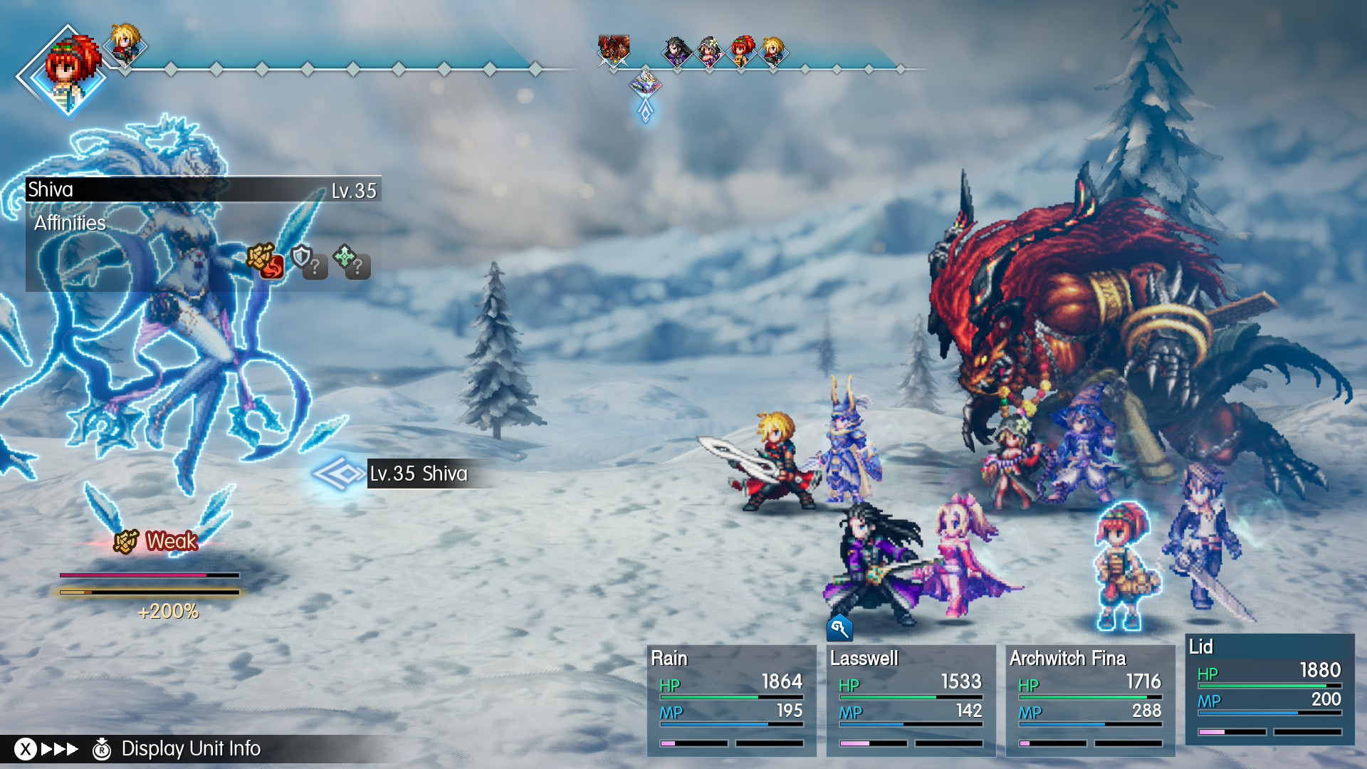 Rain and the party fight Shiva, a floating ice Esper, in Final Fantasy Resonance by summoning Ifrit to aid in battle