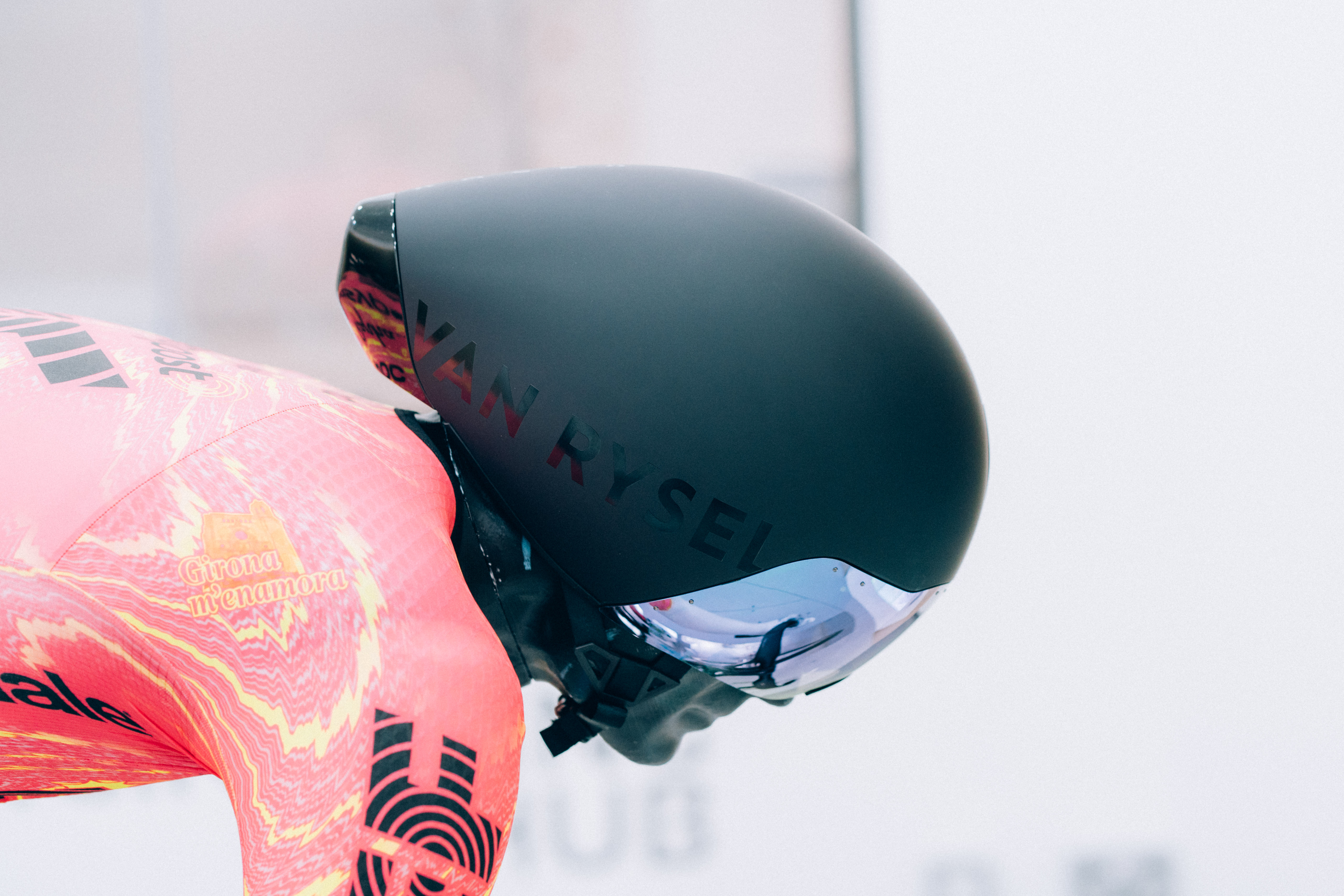 A close up of helmets being tested in the wind tunnel