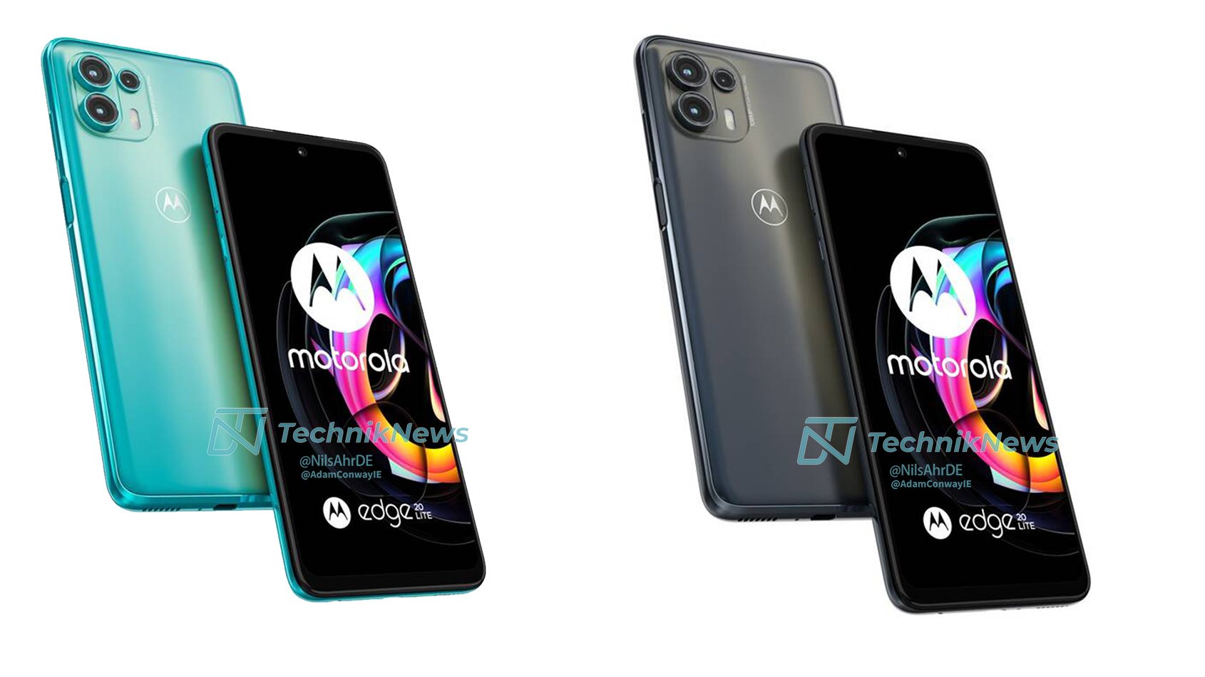 Leaked renders showing the Motorola Edge 20 Lite from front and back