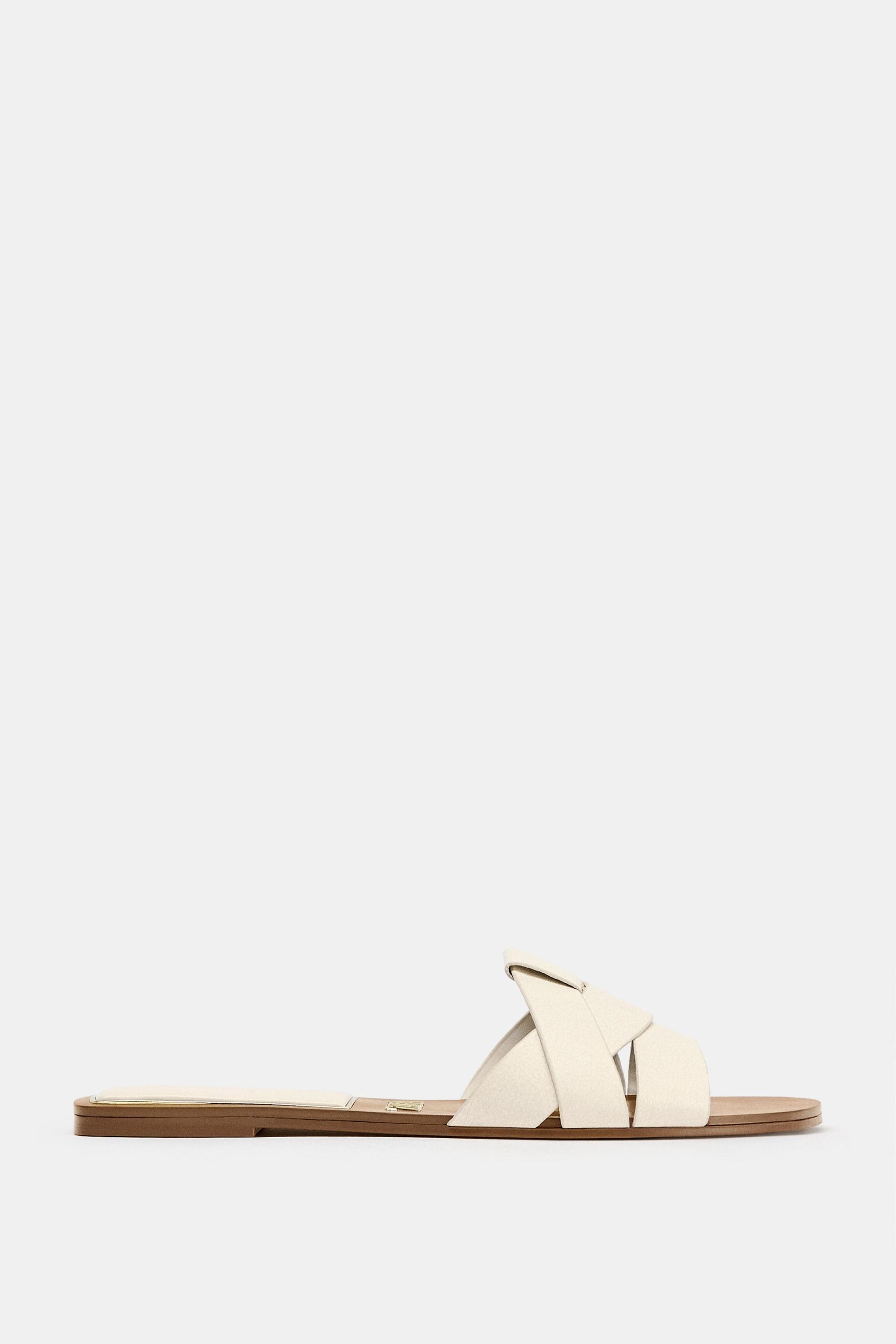 Crossover Flat Leather Sandals - White - 2