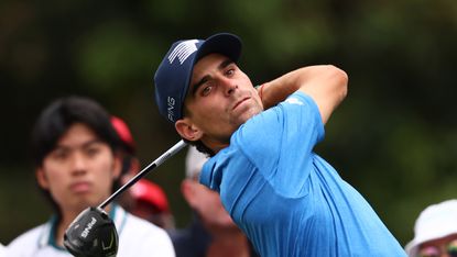 Joaquin Niemann hits driver at the 2024 Australian Open