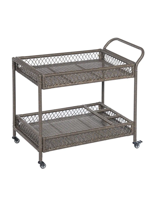All-Weather Wicker Rolling Outdoor Bar Cart 
