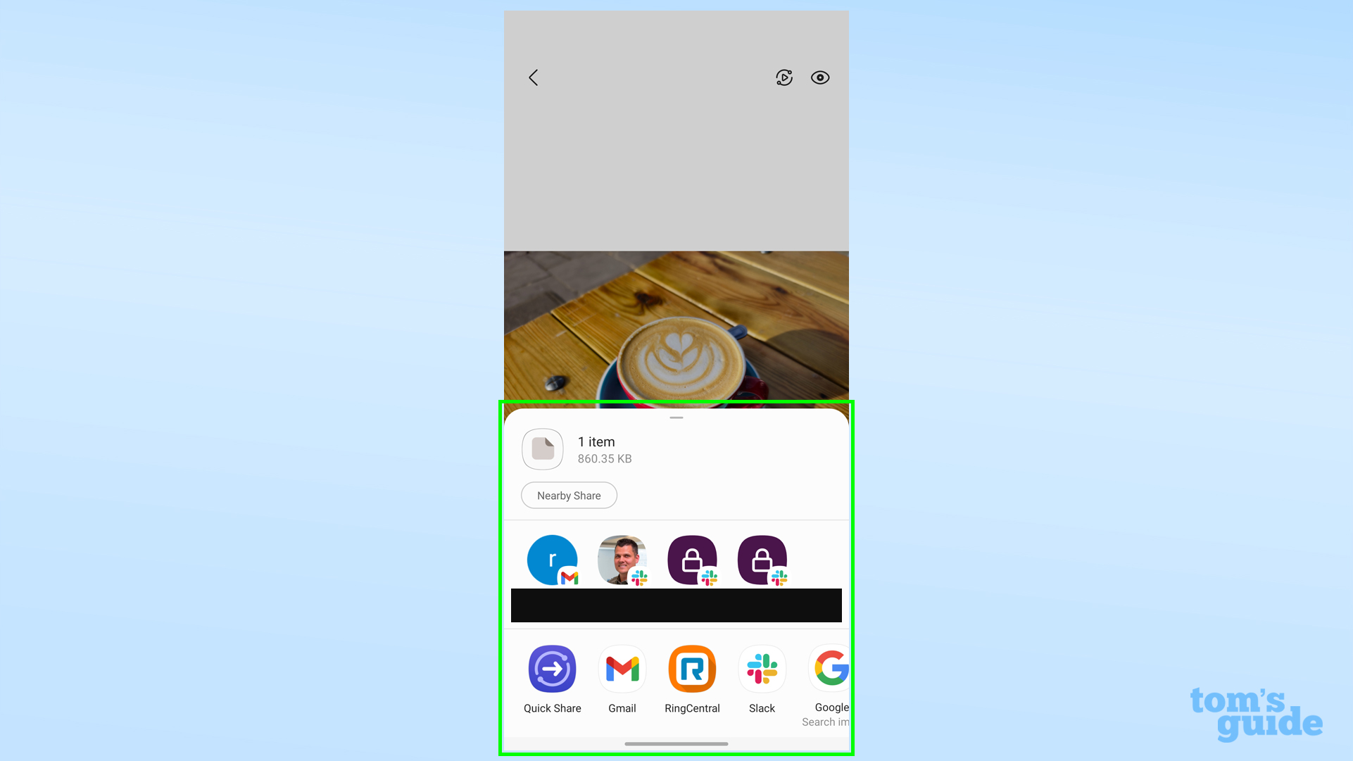 Скриншот приложения галереи Samsung Galaxy S23, показывающий лист обмена
