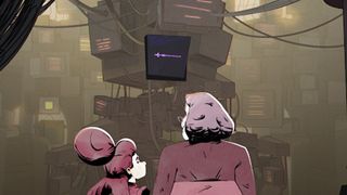 How we made Ada; Two figures, a young girl and an older woman, stand in a futuristic, cluttered environment, seemingly observing a complex, towering structure.