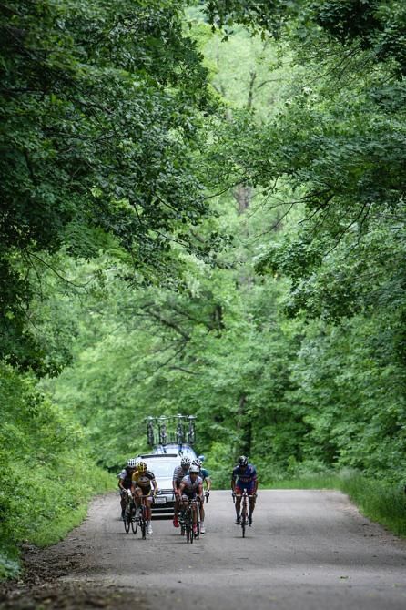 The breakaway riders hit the base of one of today&rsquo;s KOMs