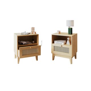 Bay Isle Home Solid + Manufactured Wood Nightstand with rattan