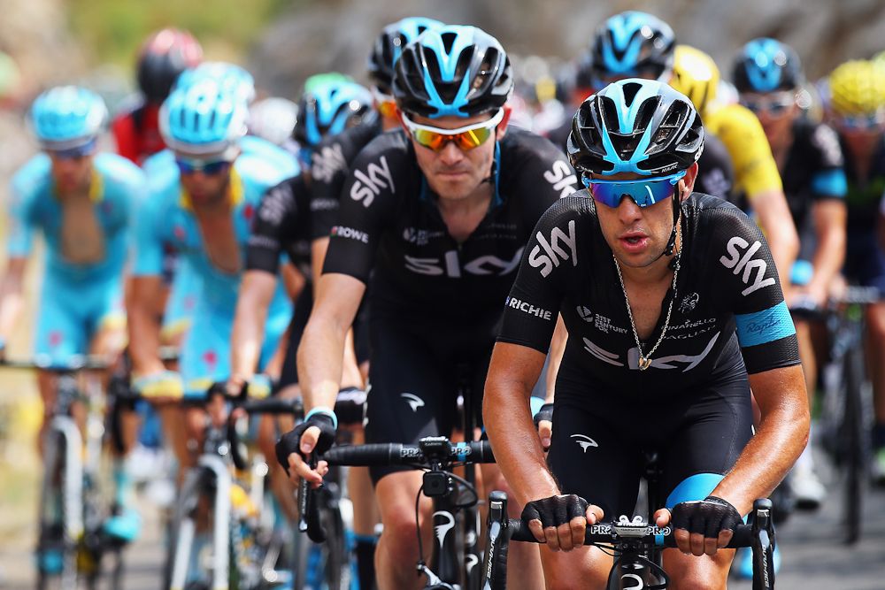 Richie Porte leads Team Sky during stage 14.