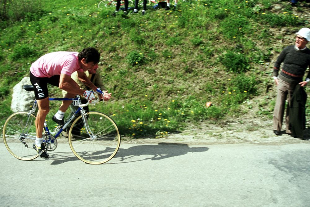 1984, Giro d'Italia, stage 19 Francesco Moser in the maglia rosa