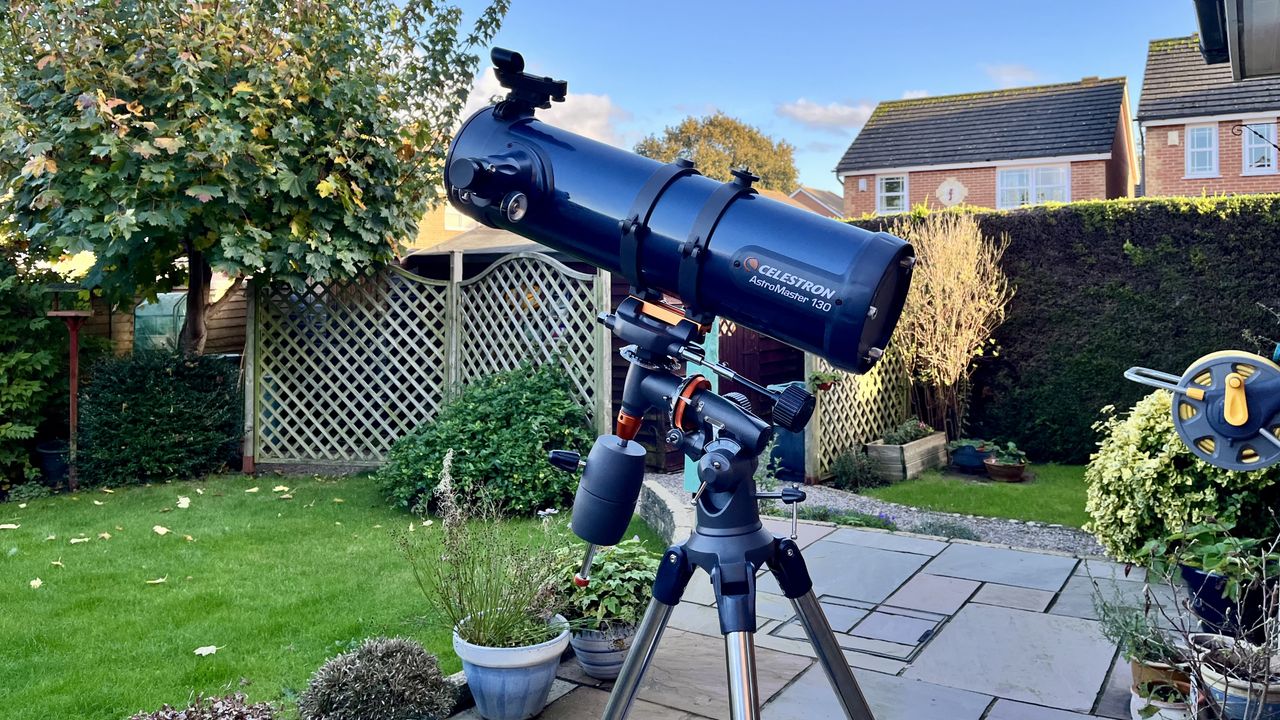 Celestron AstroMaster 130EQ in a backyard