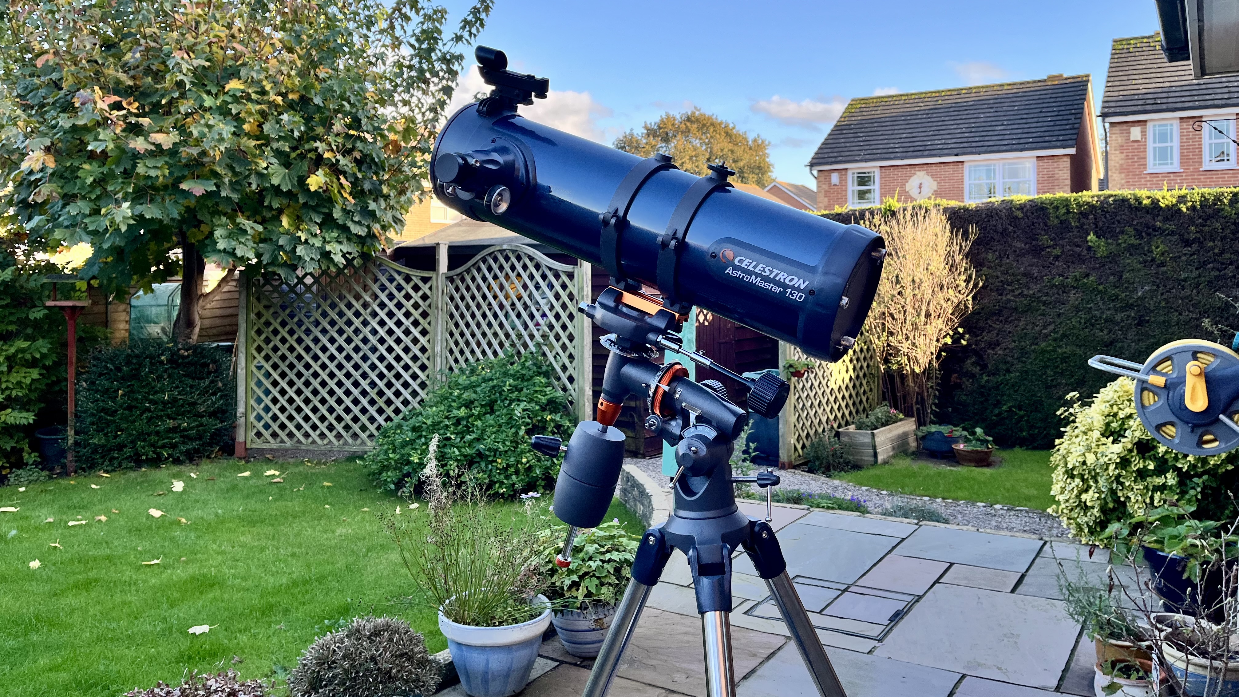 Celestron AstroMaster 130EQ in a backyard