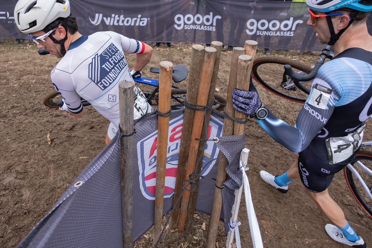 Curtis White and Kerry Warner both fought the whole race to get back on the podium after being dropped by the leaders early in the second lap.
