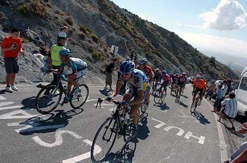 Riders struggle up the final climb.