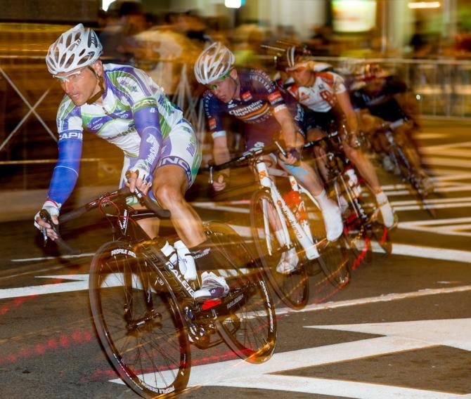 Veloshine's Chris Harkey leads through a turn.