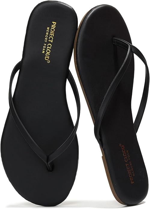 Project Cloud, Women's Project Cloud Slippers - Memory Foam Flat Shoes Summer Sandals 2025 - Vegetarian Leather Lightweight Women's Sandals Summer Beach Essentials Slides (Basic, Black, 7.5)