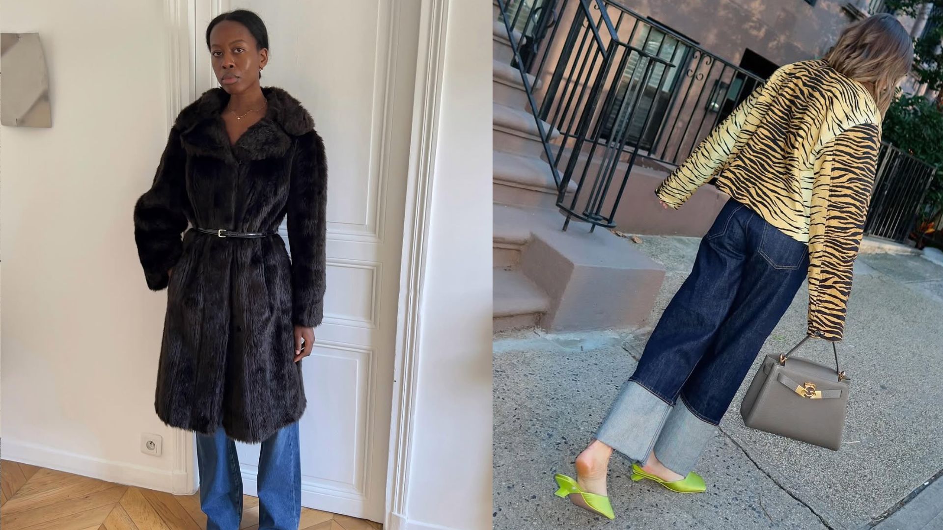 woman wearing holiday denim outfit 2025