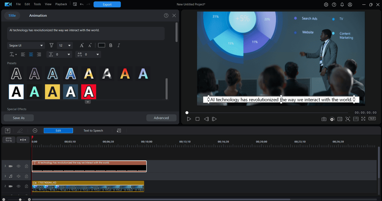 CyberLink PowerDirector being used to generate voiceover