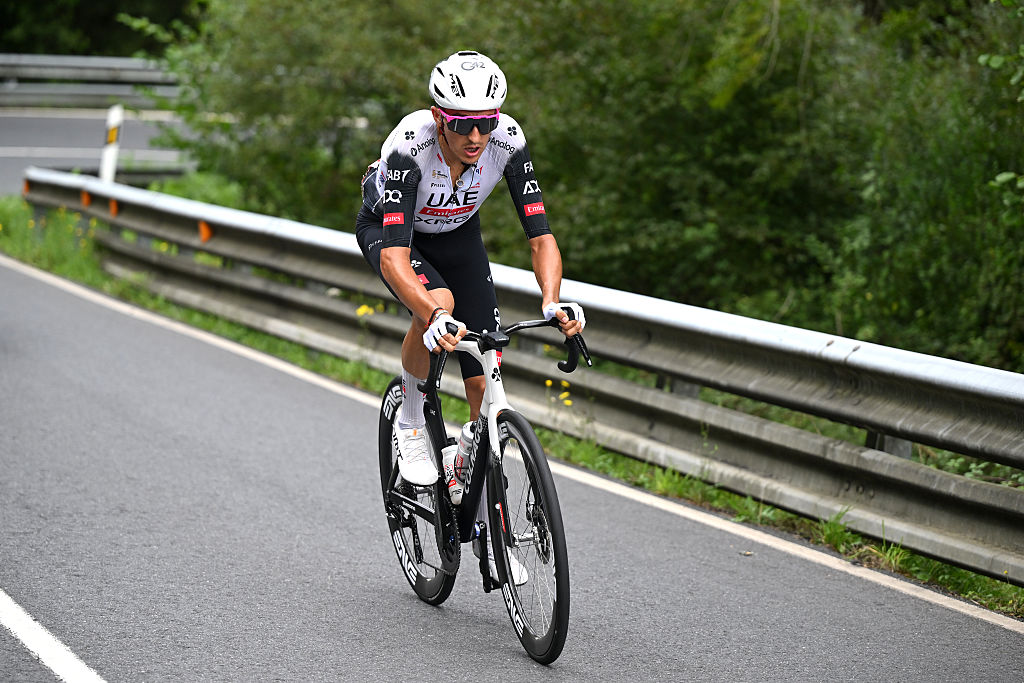 BILBAO, SPAIN - SEPTEMBER 03: Marc Soler of Spain and UAE Team Emirates - XRG competes in the breakaway during the La Vuelta - 80th Tour of Spain 2025, Stage 11 a 157.4km stage from Bilbao to Bilbao / #UCIWT / on September 03, 2025 in Bilbao, Spain. (Photo by Dario Belingheri/Getty Images)