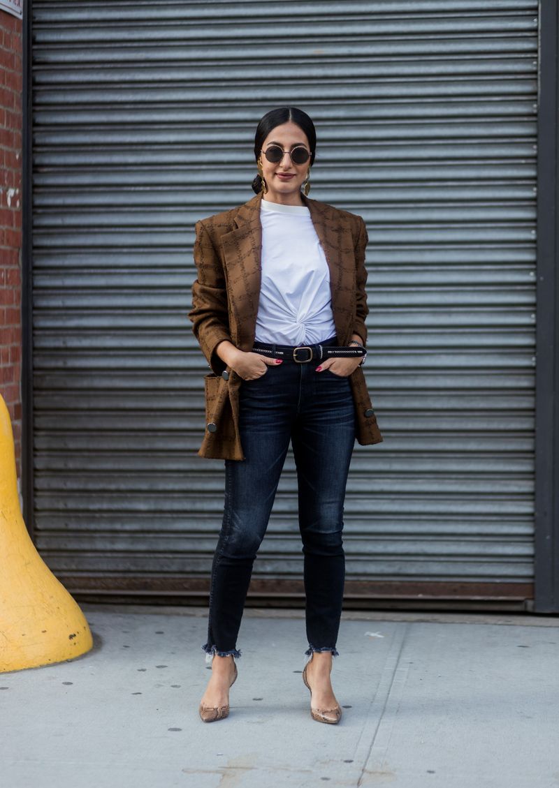 A Plaid Blazer, White Shirt, and Jeans