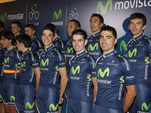 The Movistar riders smile for the camera