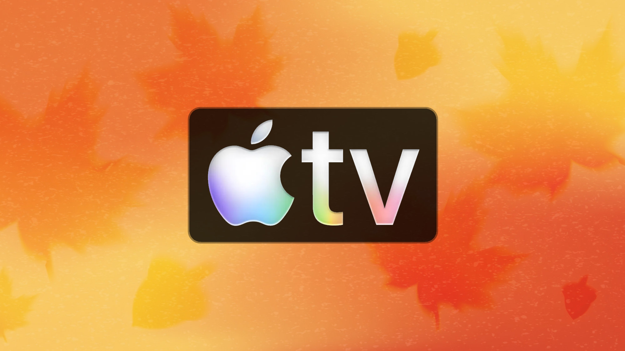 Apple TV logo on autumn themed background