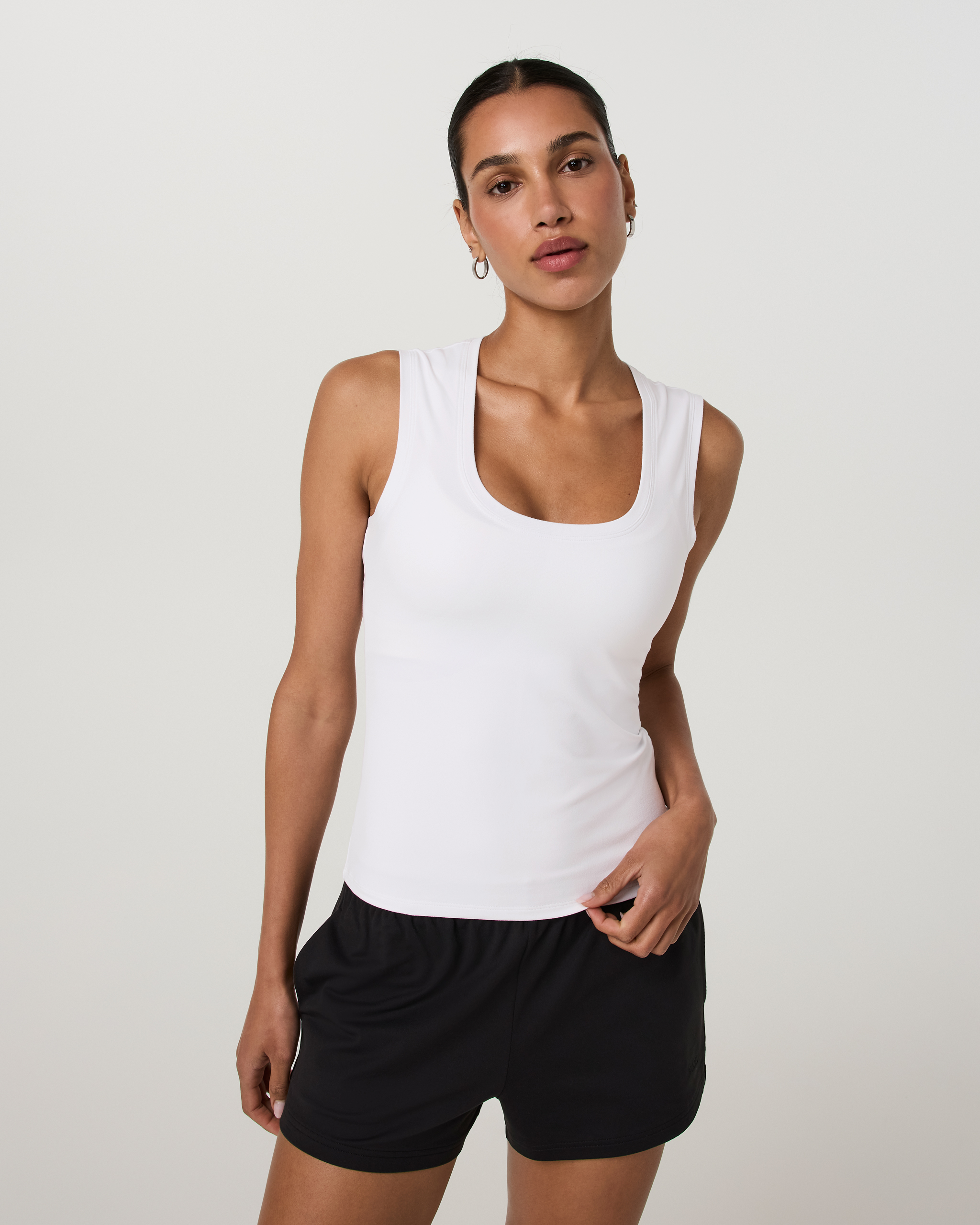 Halo Essential Scoop Tank Long - White Tonal - Xxs