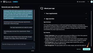 Press image showing the AWS App Studio being used to create an application using natural language