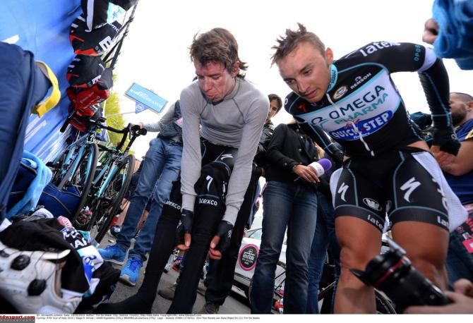 Rigoberto Uran and Gianluca Brambilla post-stage