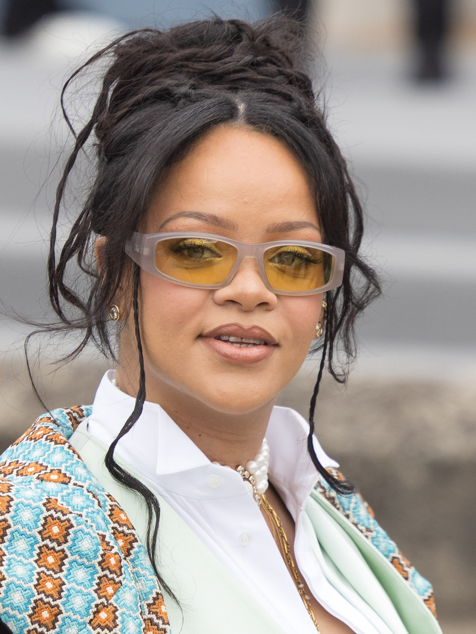 Rihanna in an updo hairstyle