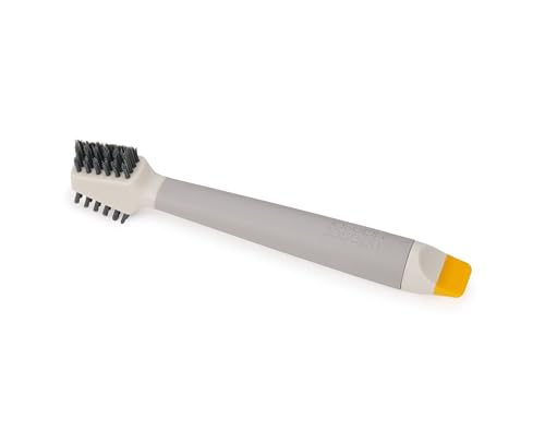 Joseph Joseph Cleantech 3-In-1 Detail Cleaning Brush, V-Shaped Bristles for Grout, Flat Bristles and Scraper, Non-Slip Handle