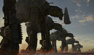 Star Wars: The Last Jedi walkers approaching the Resistance base