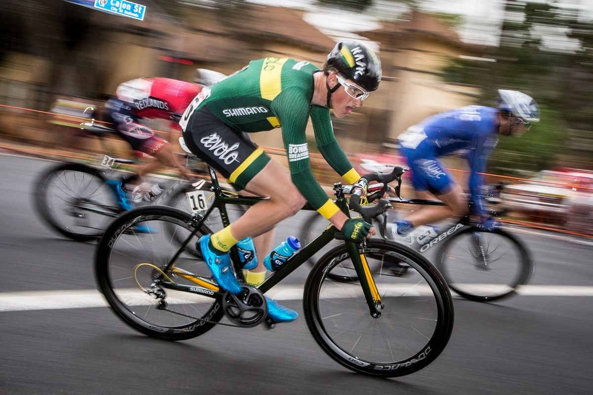 Gage Hecht (Aevolo) riding in the break before his win.
