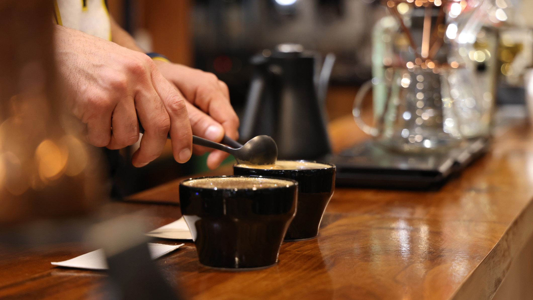 Barista preparing for coffee cupping