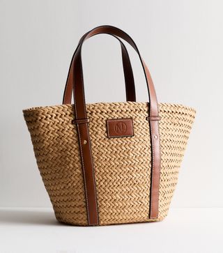 New Look, Stone Raffia Large Basket Bag