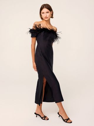 Vivien Black Feather Midi Dress