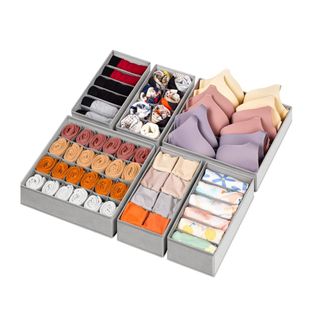 A set of gray clothes organizers