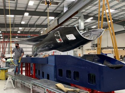 An image tweeted by Stratolaunch shows half a prototype skin for he company's Talon-A reusable hypersonic vehicle.