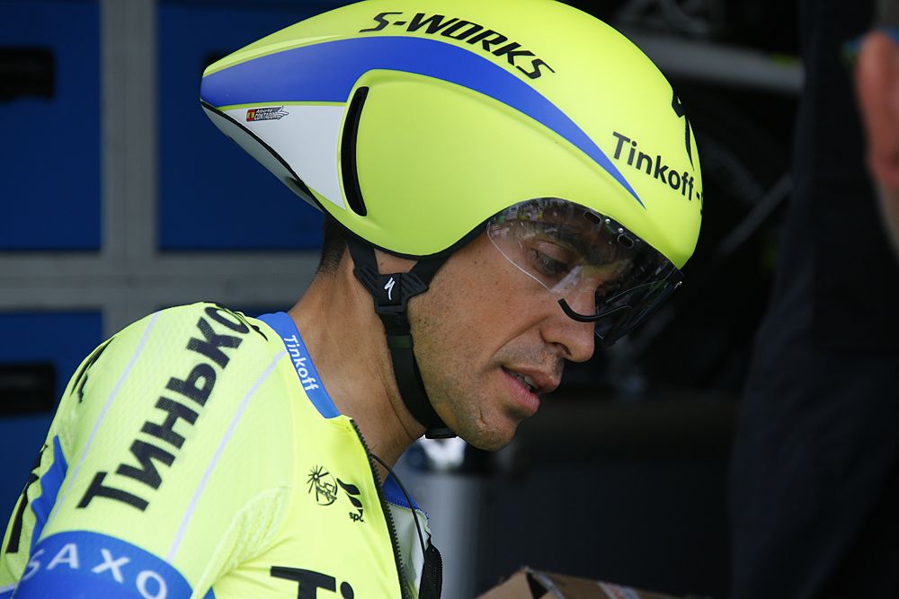Alberto Contador (Tinkoff-Saxo) prepares to ride the team time trial course
