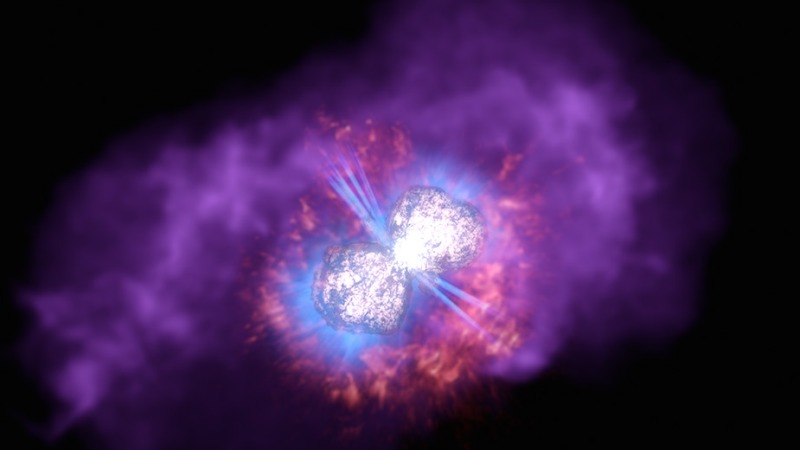 A still image from a visualization showing the Eta Carinae supernova expanding into space.