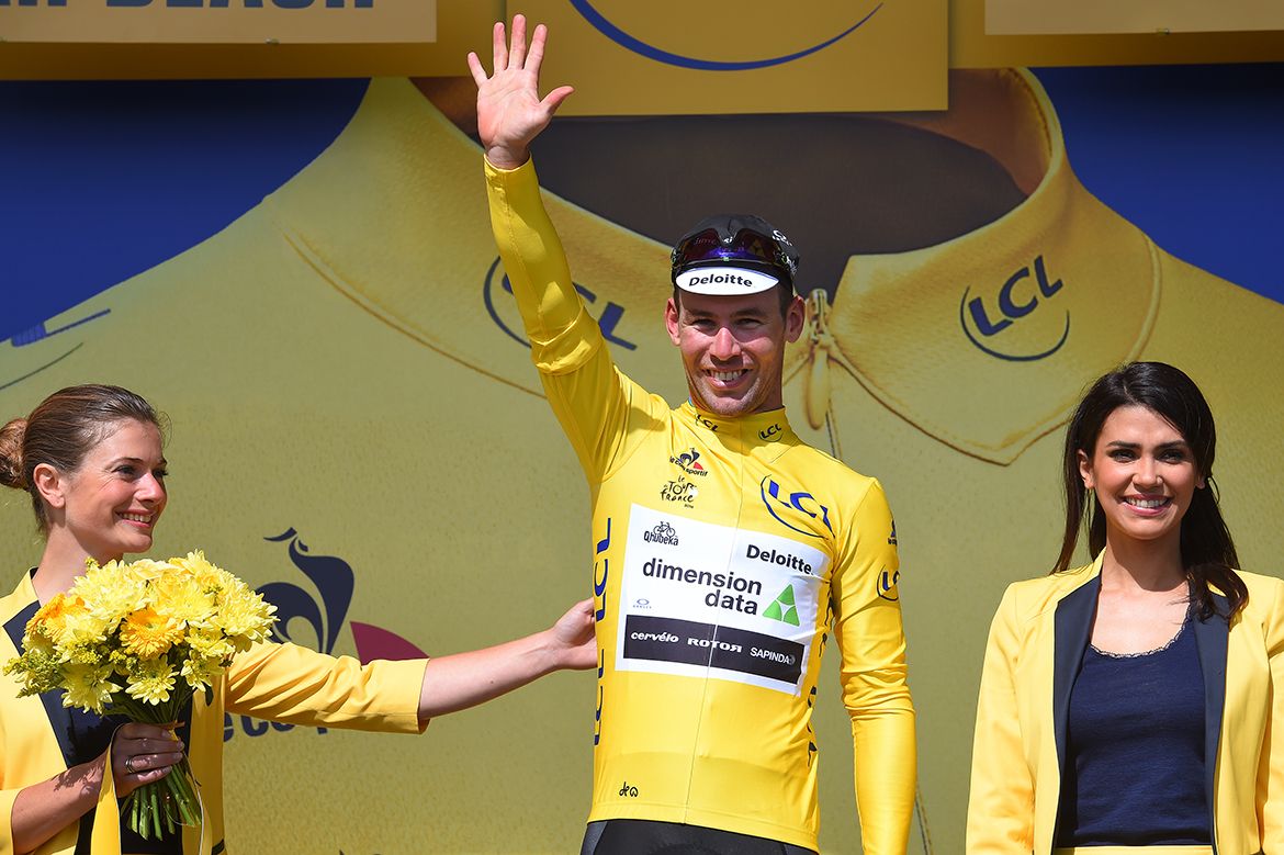 Mark Cavendish (Dimension Data) in the yellow jersey of leader of the Tour de France