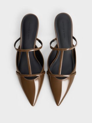 Clara T-Bar Pointed-Toe Mules - Brown