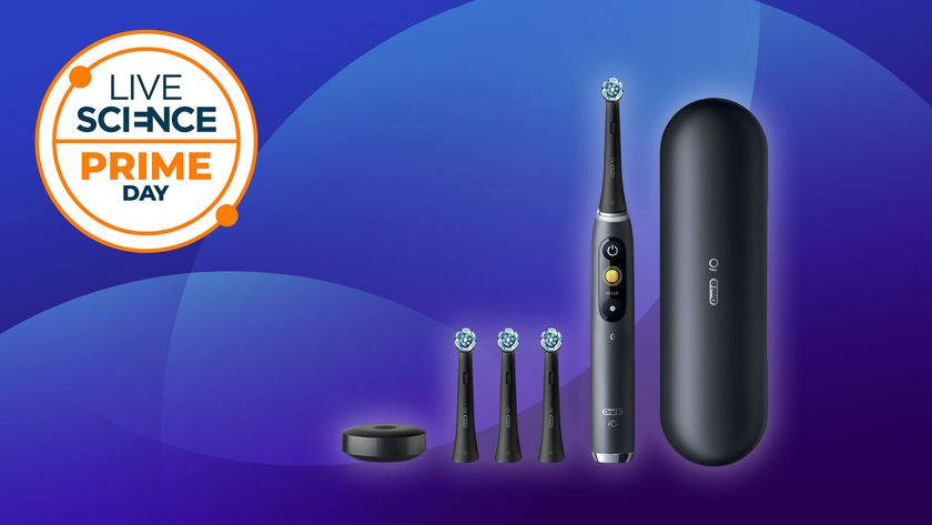 A Live Science Prime Day logo and the Oral-B iO Series 9 electric toothbrush with accessories on a blue background