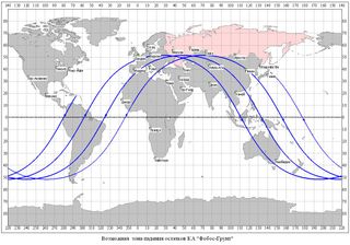 This map released by Russia's Federal Space Agency (Roscosmos) on Jan. 15, 2012 shows the parts of Earth the spacecraft will be flying over during its final orbits before crashing to Earth.