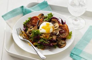 Warm mushroom and poached egg salad