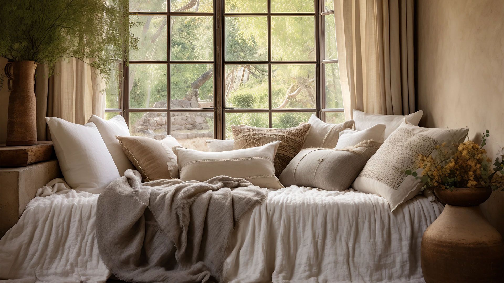 throws and blankets on a sofa