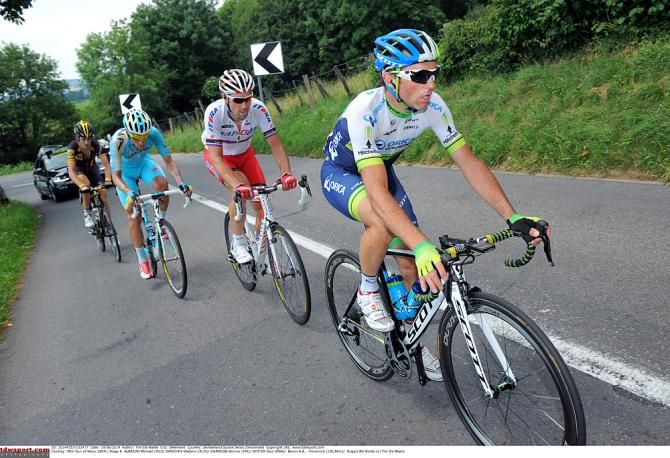 Michael Albasini (Orica-GreenEdge) leads the breakaway on stage 6 of the Tour de Suisse