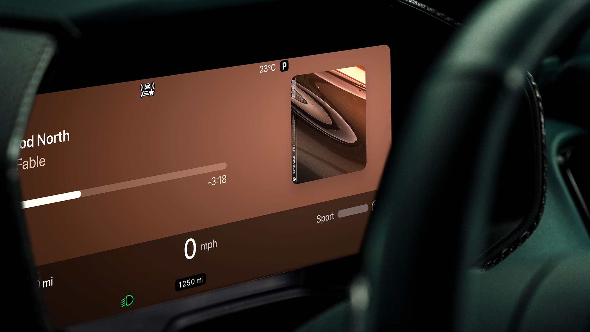 The interior of an Aston Martin car showing Apple CarPlay Ultra