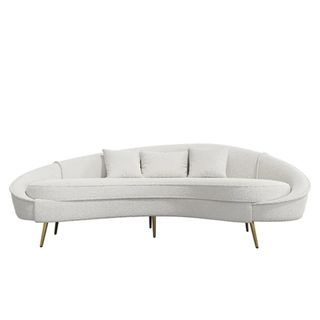 Modern White Boucle Curved Sofa Stainless Steel Legs with Toss Pillows product